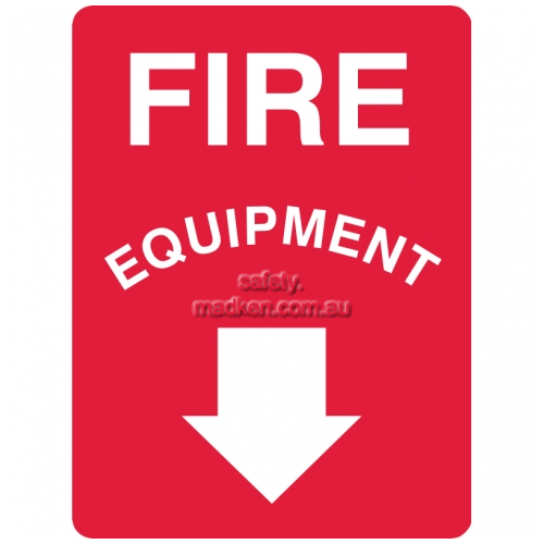 View Fire Equipment Sign with Arrow Pointing Below details.