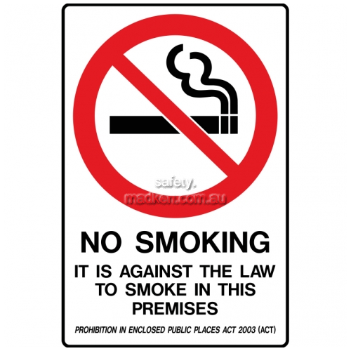 View Brady Prohibition ACT No Smoking Sign 862926	 details.
